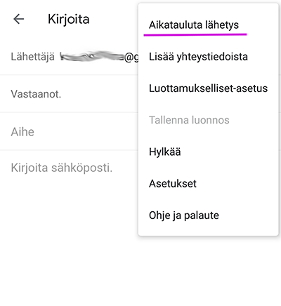 gmail viestin ajastaminen mobiilissa